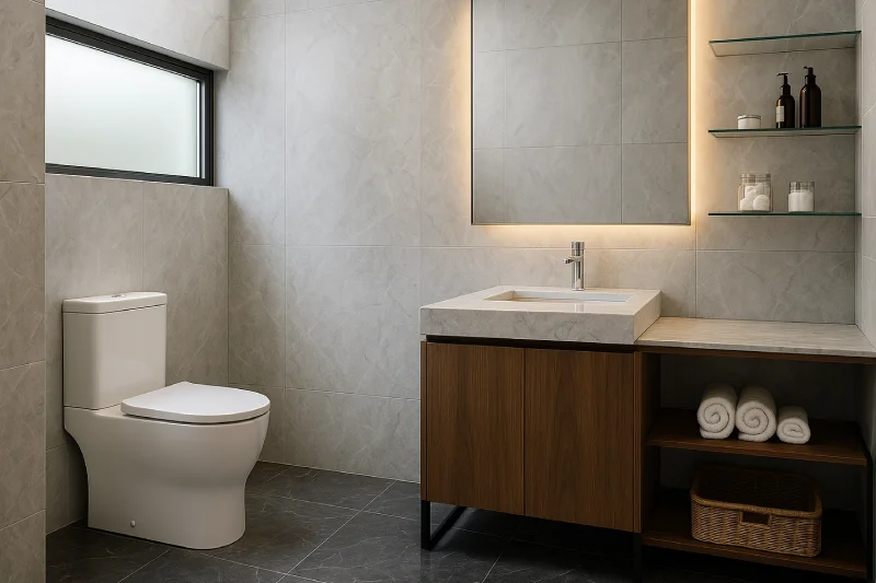 desain kamar mandi dengan wc duduk Modern Marmer
