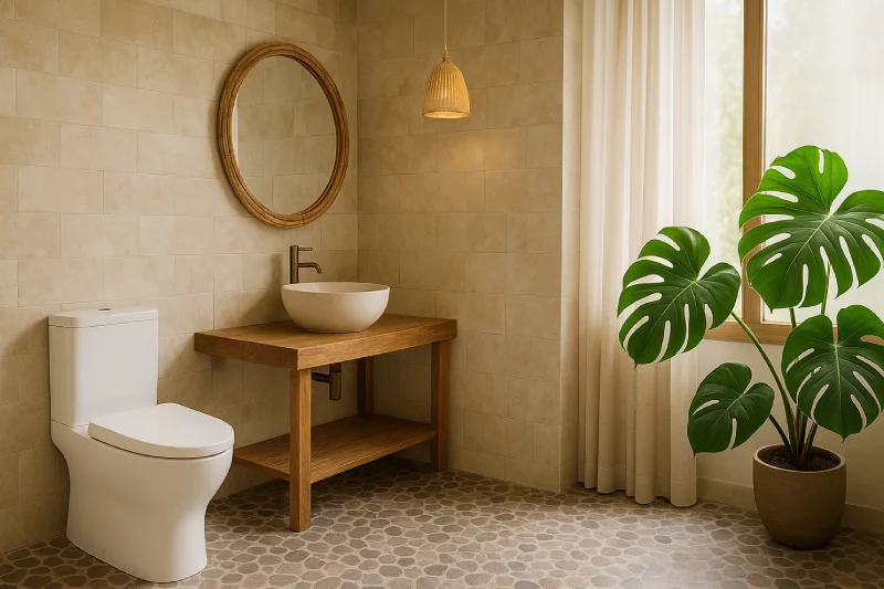 desain kamar mandi dengan wc duduk Tropis Segar