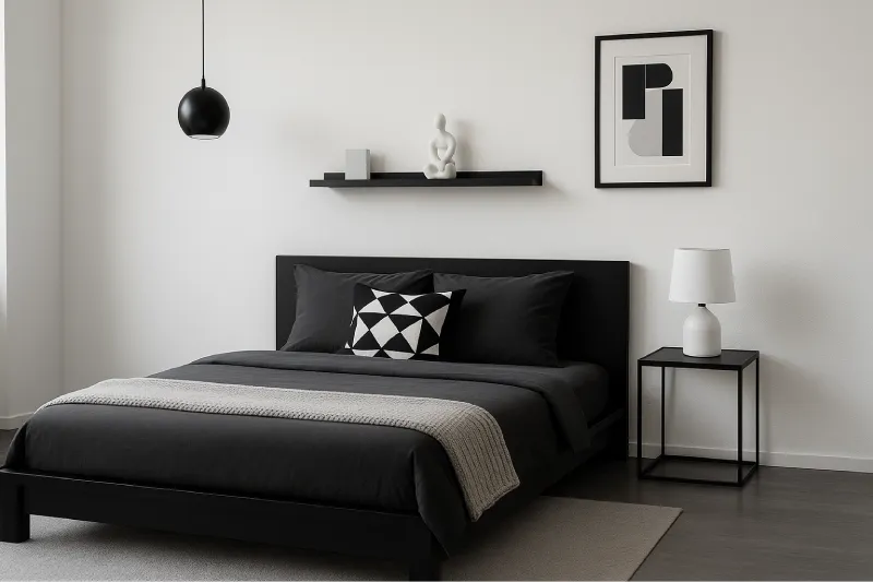desain kamar tidur aesthetic Monokrom Minimalis