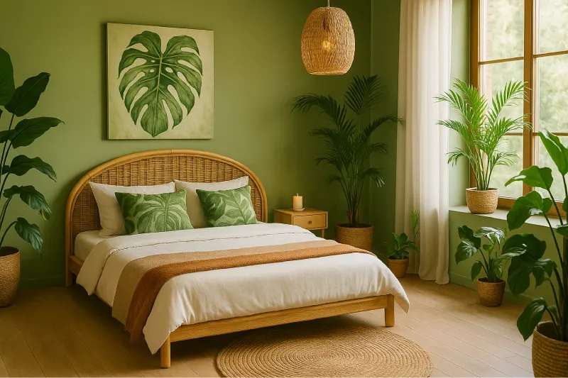 desain kamar tidur aesthetic Tropis Natural