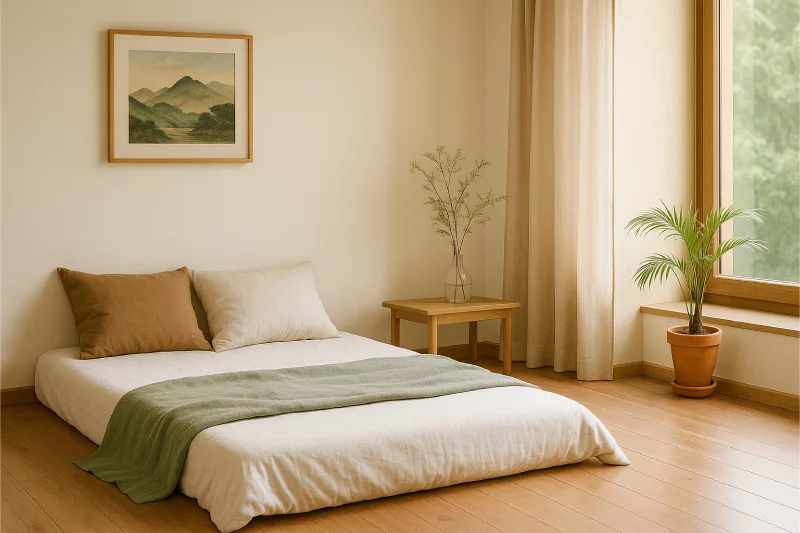 desain kamar tidur lesehan ala korea Nature Zen