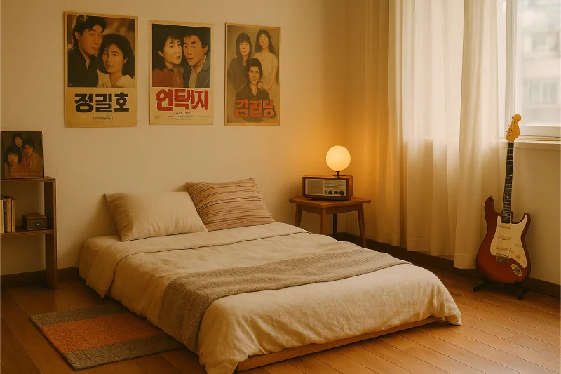 desain kamar tidur lesehan ala korea Retro Warm