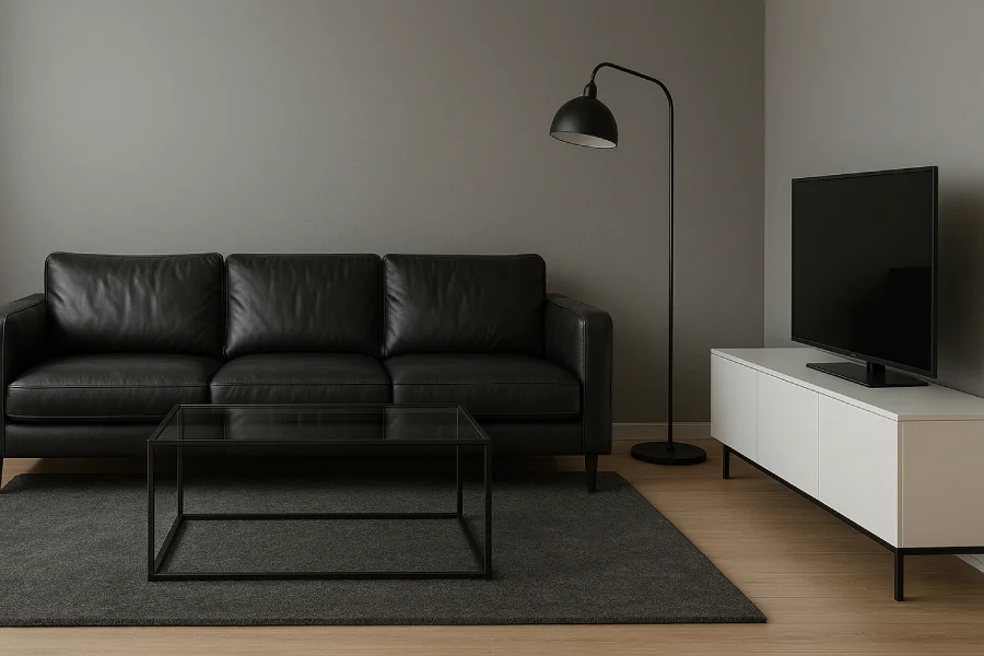 desain ruang keluarga minimalis Monokrom Modern