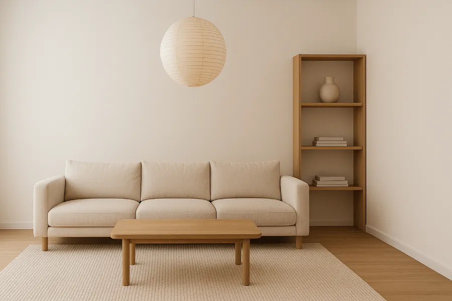 desain ruang keluarga minimalis elegan Japandi Elegan