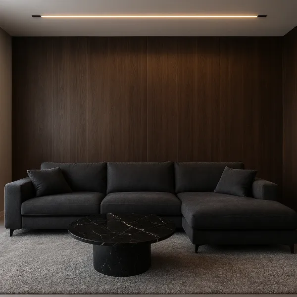 desain ruang keluarga minimalis elegan Kontemporer Abu Gelap