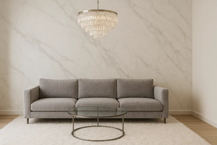 desain ruang keluarga minimalis elegan Luxury Marmer