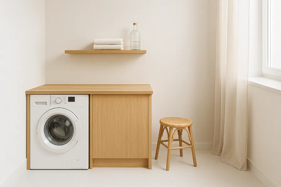 desain ruang laundry japandi Putih Natural