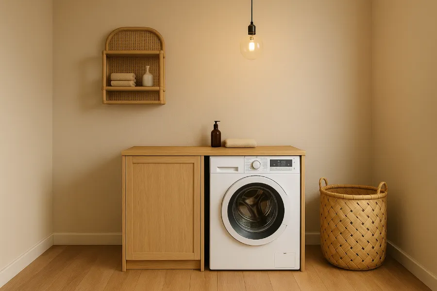 desain ruang laundry japandi Rotan Minimalist