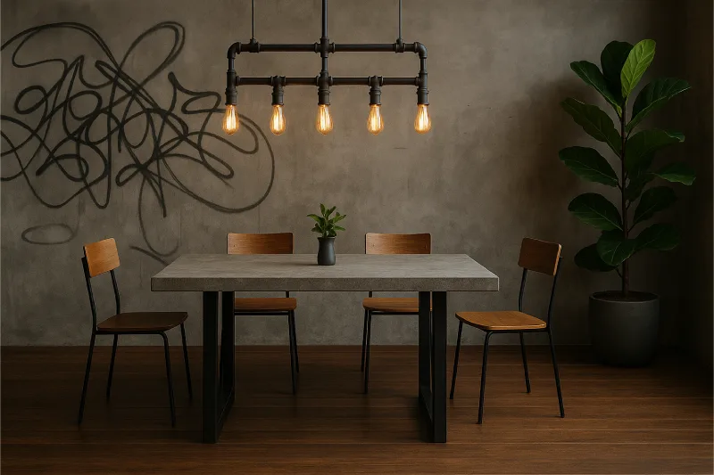 desain ruang makan industrial Beton Modern Industrial