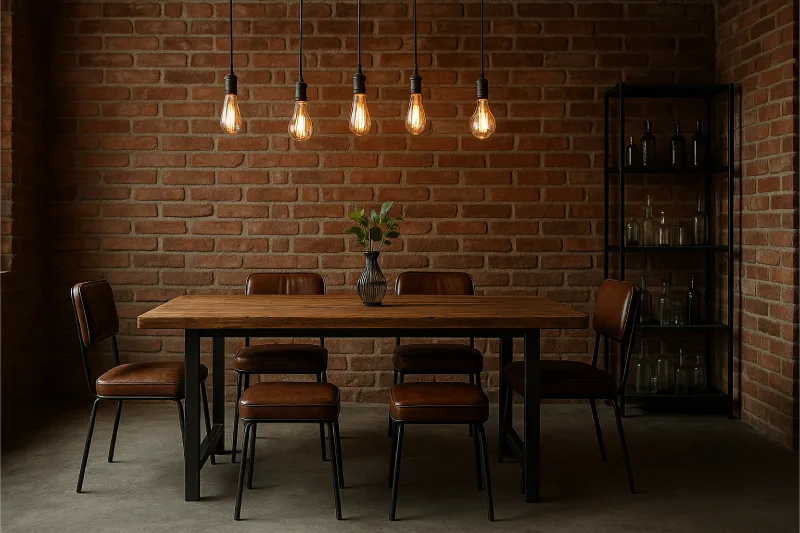 desain ruang makan industrial Meja Besi Rustic