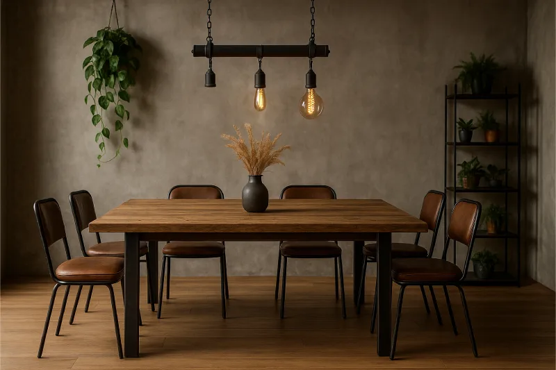 desain ruang makan industrial Natural Hijau