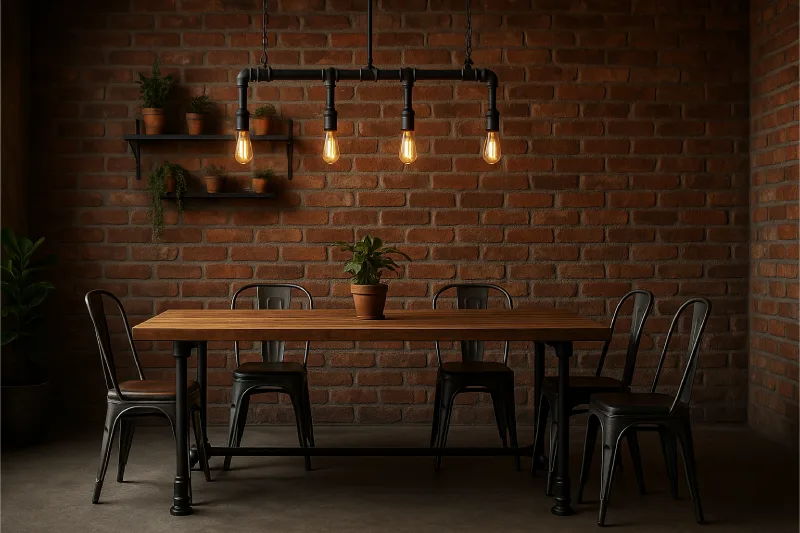 desain ruang makan industrial Pipa Besi Artistik