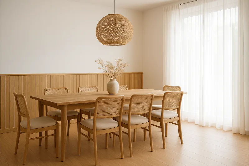 desain ruang makan japandi Alami