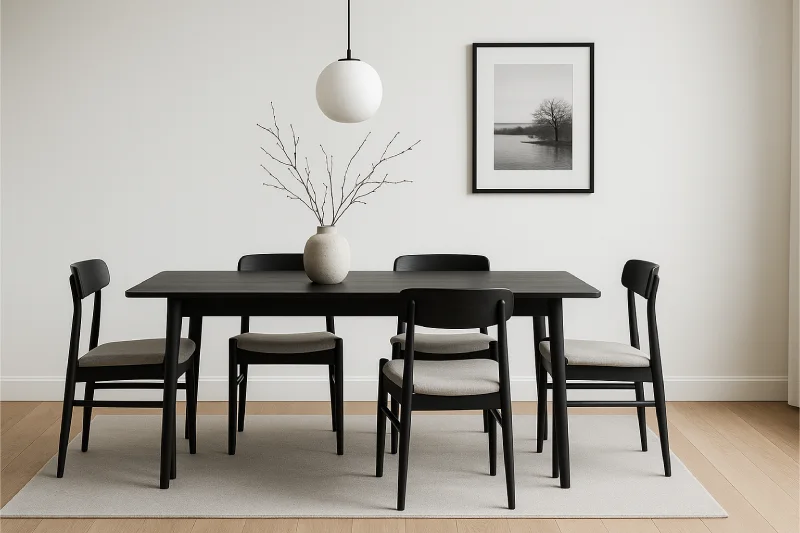 desain ruang makan japandi Monokrom