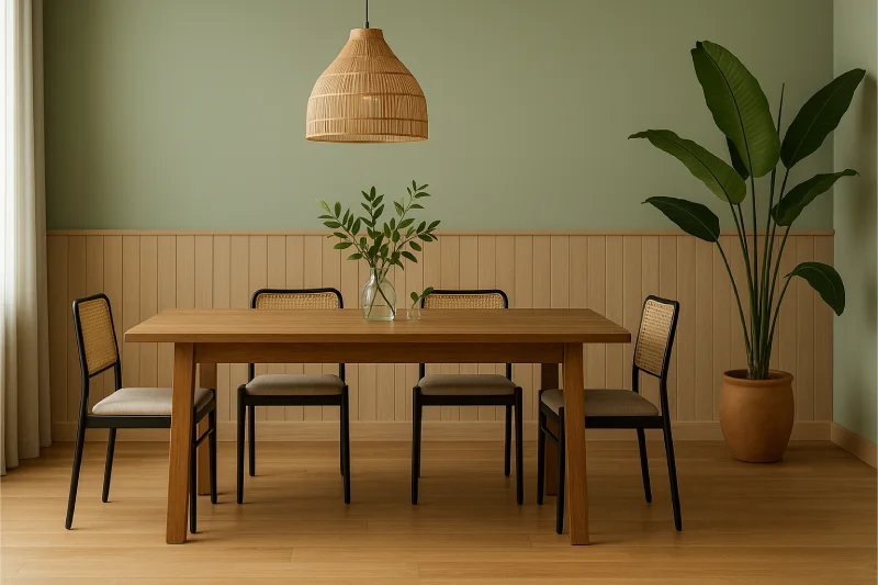 desain ruang makan japandi Tropis