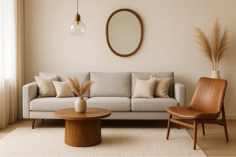 inspirasi desain interior ruang tamu Natural Warm Modern