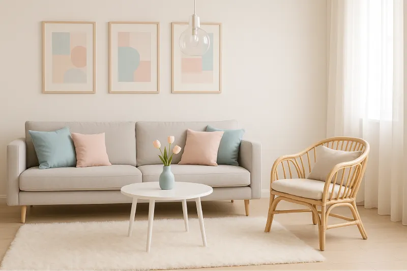 inspirasi desain interior ruang tamu Pastel Modern