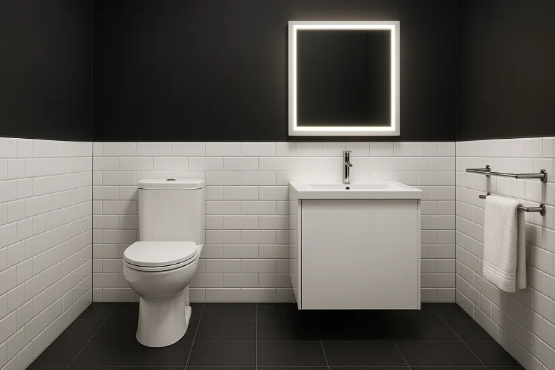 kamar mandi wc duduk gaya modern Hitam Putih