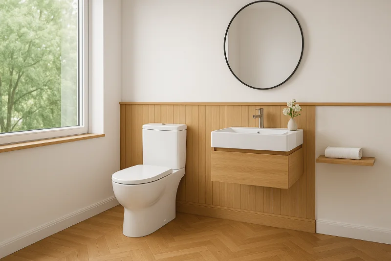 kamar mandi wc duduk gaya modern Skandinavia Cerah