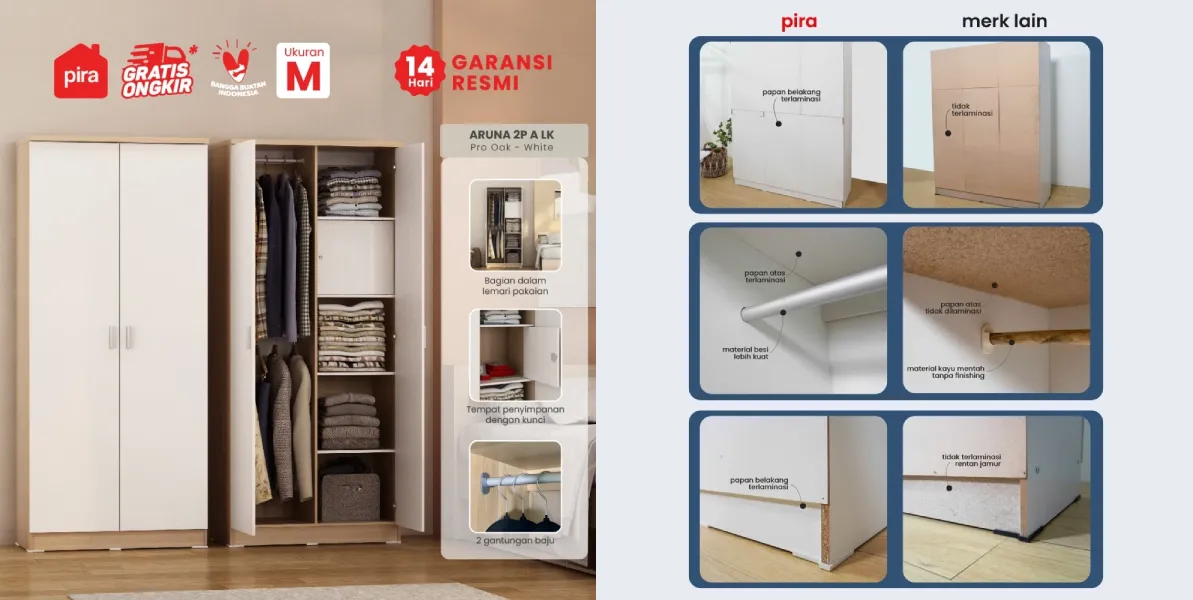 rekomendasi lemari pakaian Pira Aruna 2P A LK