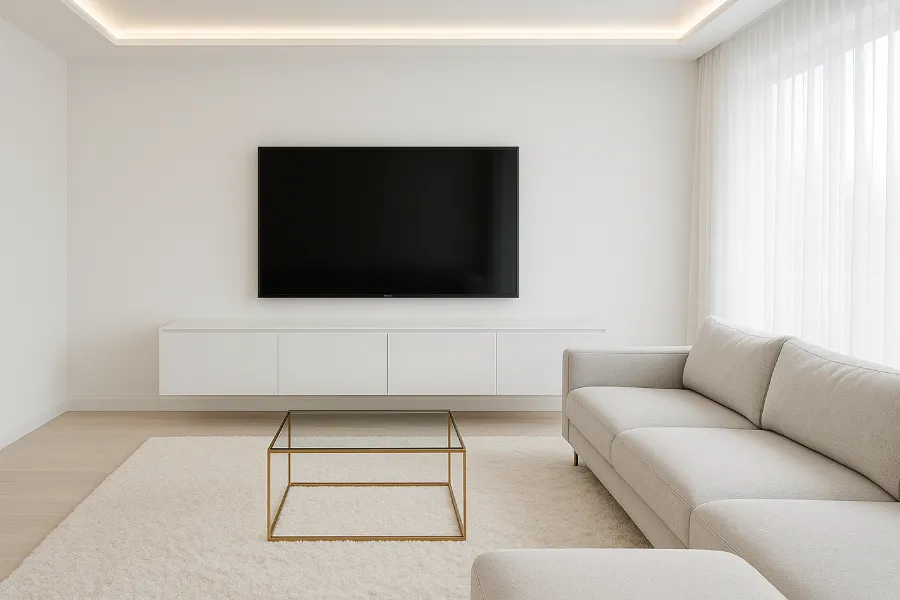 ruang tv dengan gaya minimalis mewah Putih Elegan