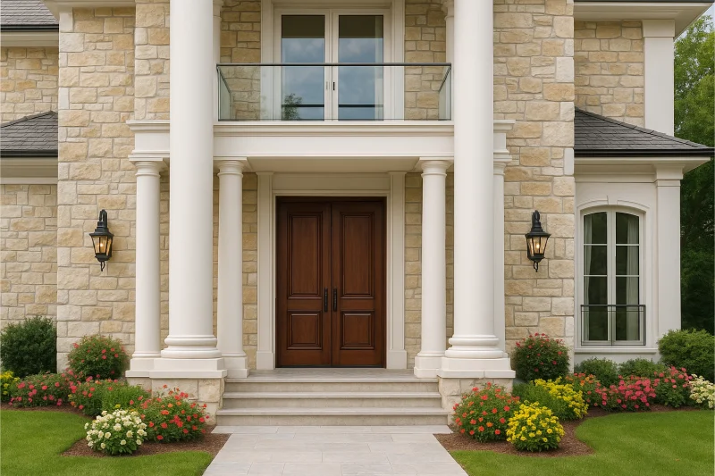 tampilan depan desain rumah klasik modern Batu Elegan