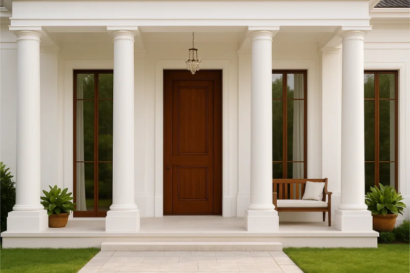 tampilan depan desain rumah klasik modern Serba Putih