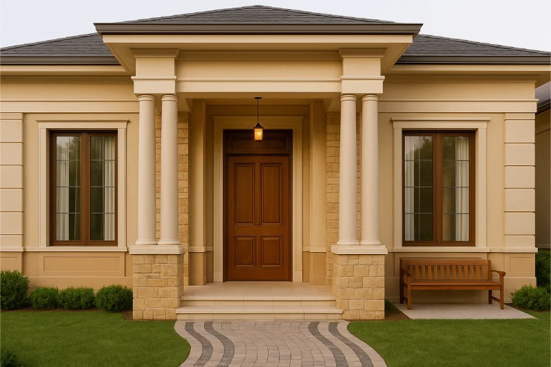 tampilan depan desain rumah klasik modern Warm Luxury