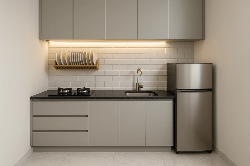 Desain Dapur Minimalis 2x2 Abu Elegan