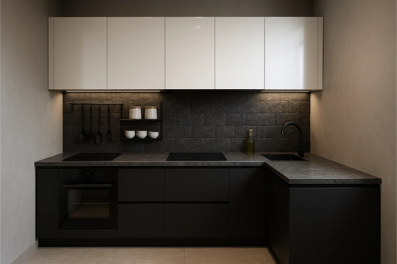 Desain Dapur Minimalis 2x2 Monokrom Tegas