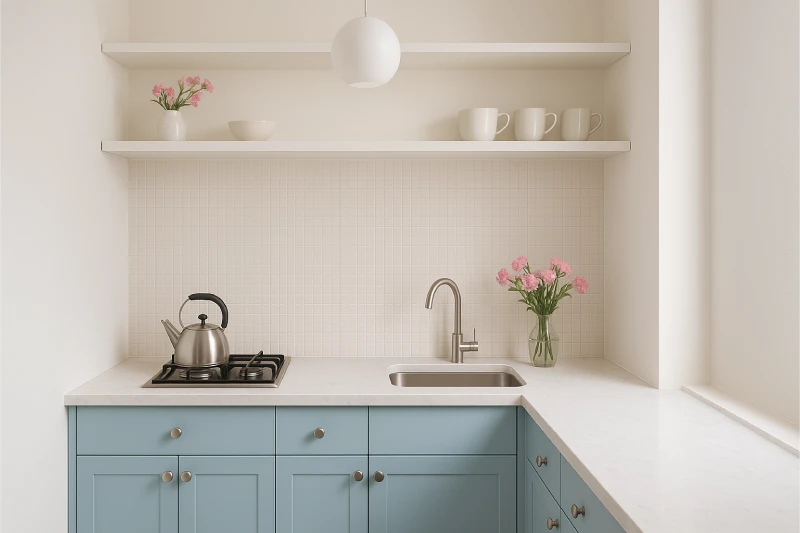 Desain Dapur Minimalis 2x2 Pastel Feminin