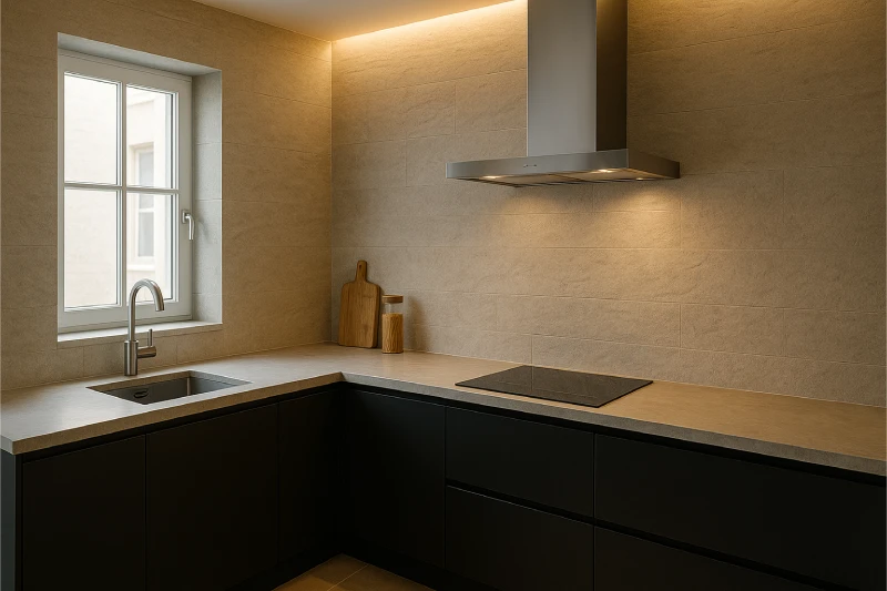 Desain Dapur Minimalis 3x2 Batu Alam Abu