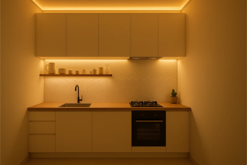 Desain Dapur Minimalis 3x2 Cahaya Hangat
