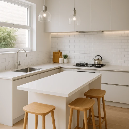 Desain Dapur Minimalis 3x2 Meja Bar Putih