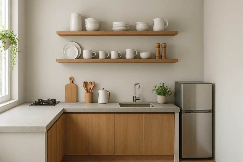 Desain Dapur Minimalis 3x2 Rak Terbuka Modern