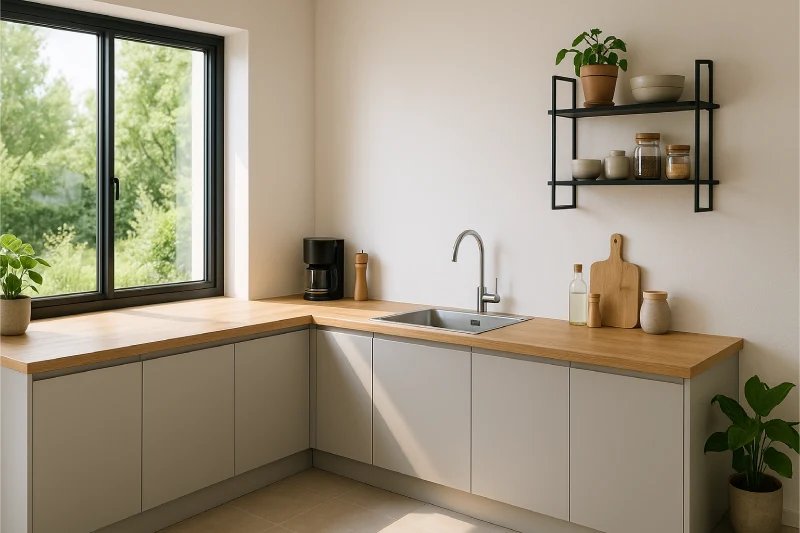 Desain Dapur Minimalis 3x3 Jendela Kaca Lebar