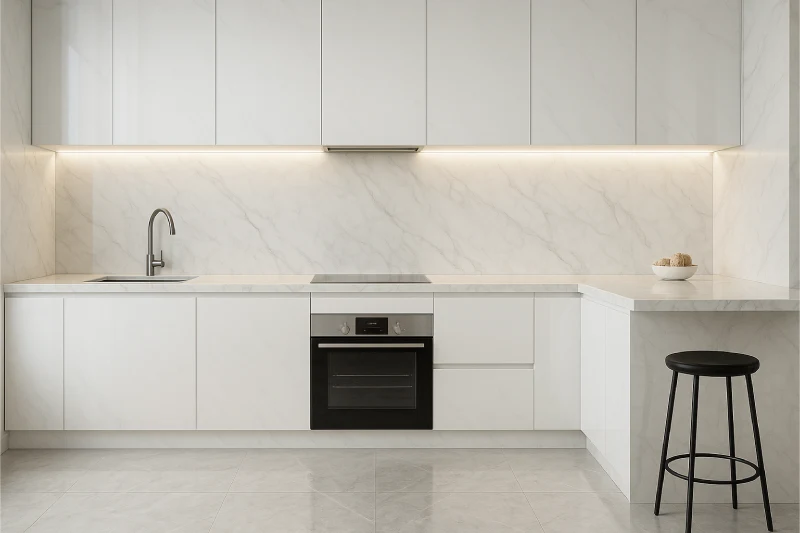 Desain Dapur Minimalis 3x3 Marmer Putih Mewah