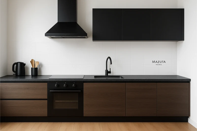 Desain Dapur Minimalis 3x3 Peralatan Hitam Matte