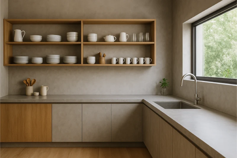 Desain Dapur Minimalis 3x3 Rak Terbuka Beton