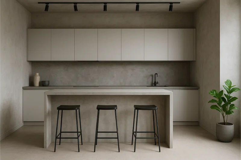 desain dapur minimalis mini bar Abu Beton Minimal
