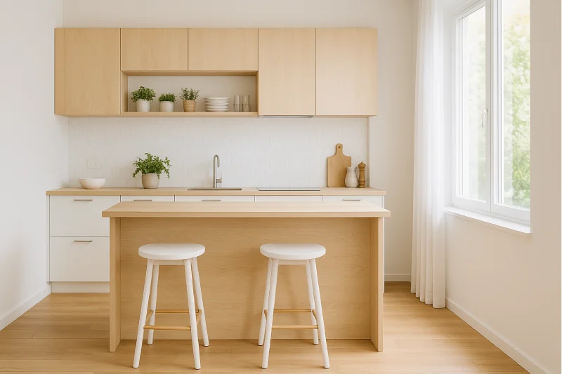 desain dapur minimalis mini bar Skandinavia Cerah