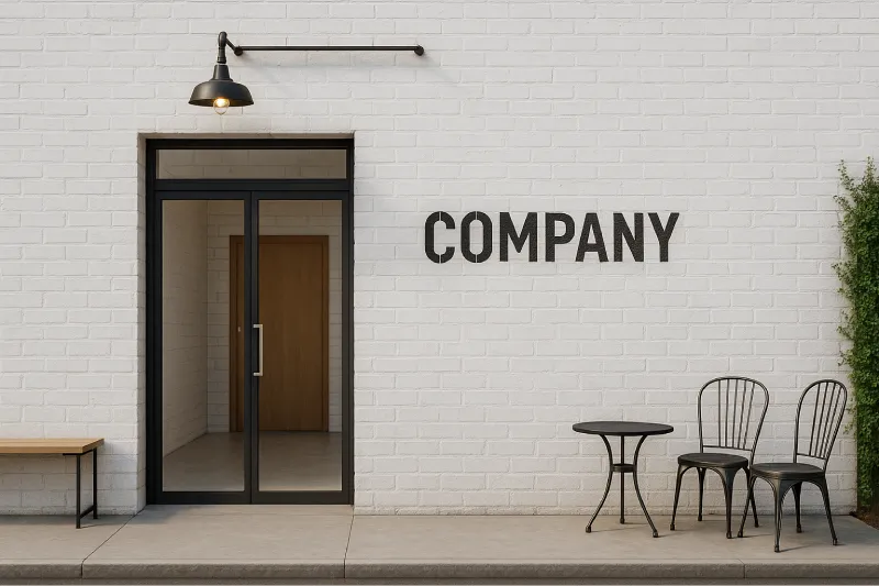 desain kantor minimalis tampak depan Industrial Putih Klasik