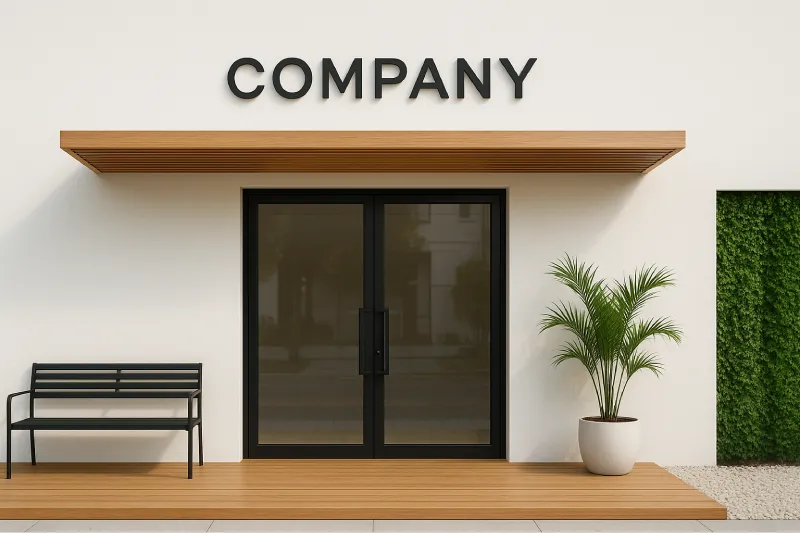 desain kantor minimalis tampak depan Kanopi Kayu Estetik