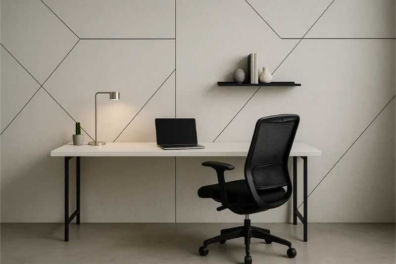 desain ruang kantor kecil minimalis dengan Aksen Hitam