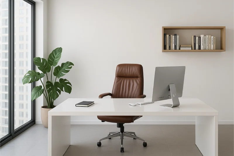 desain ruang kerja direktur minimalis Kaca Panjang