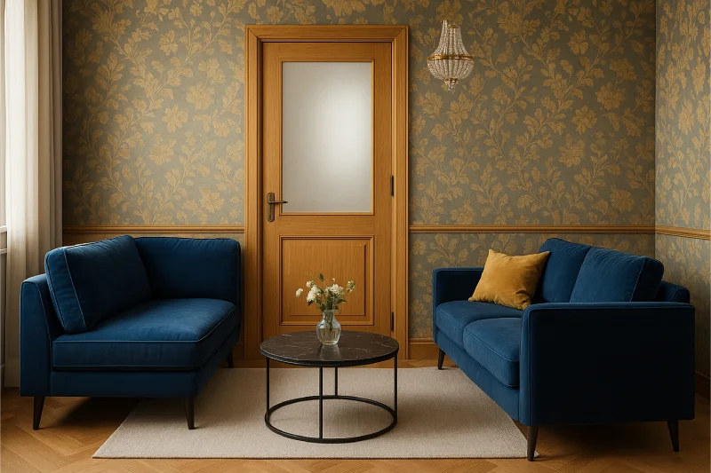 desain ruang tamu 3x3 pintu tengah Mewah Klasik