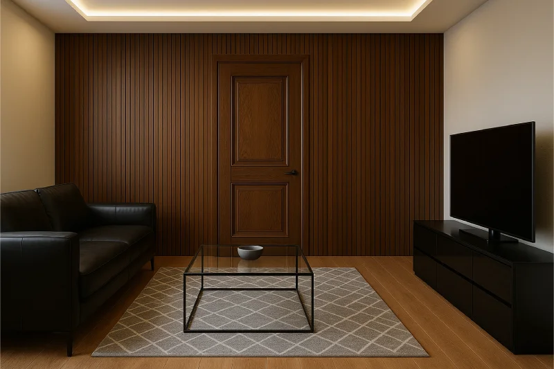 desain ruang tamu 3x3 pintu tengah Modern Elegan