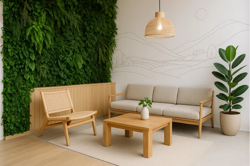 desain ruang tunggu kantor Alami Menyegarkan