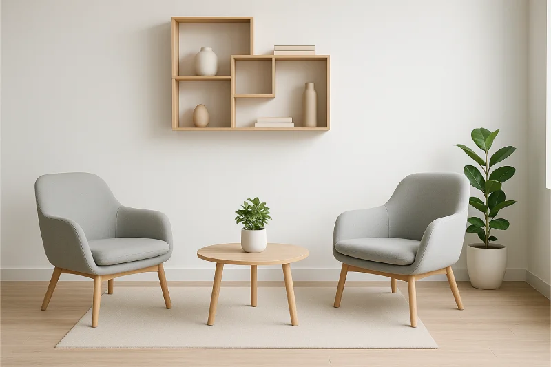 desain ruang tunggu kantor Minimalis Hangat