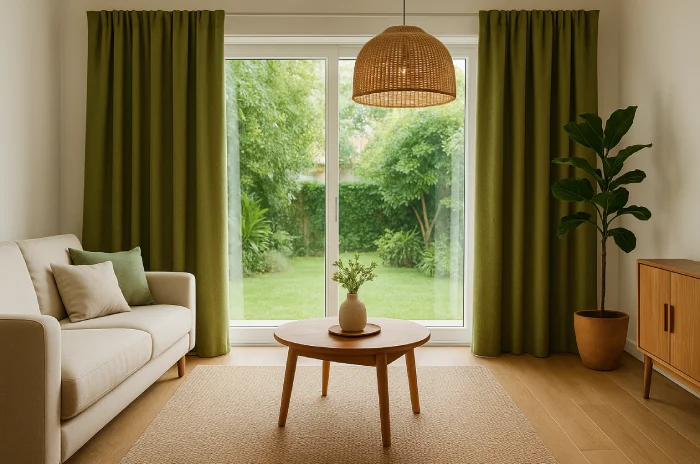 Desain gorden jendela ruang tamu modern Hijau Zaitun Alami
